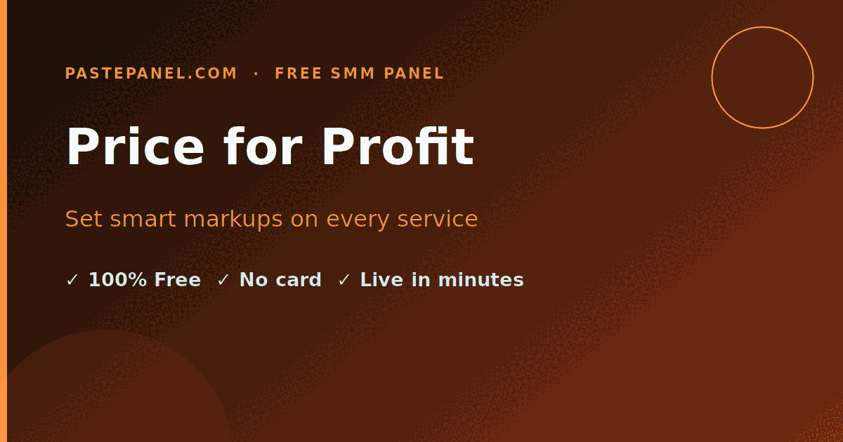 Dashboard illustration showing SMM panel pricing tiers, markup percentages and profit margins on social media services